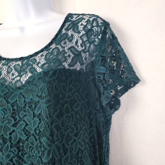 Maurices Women’s Dark Teal Lace Overlay Short Sleeve Dress Size XL - Picture 4 of 8